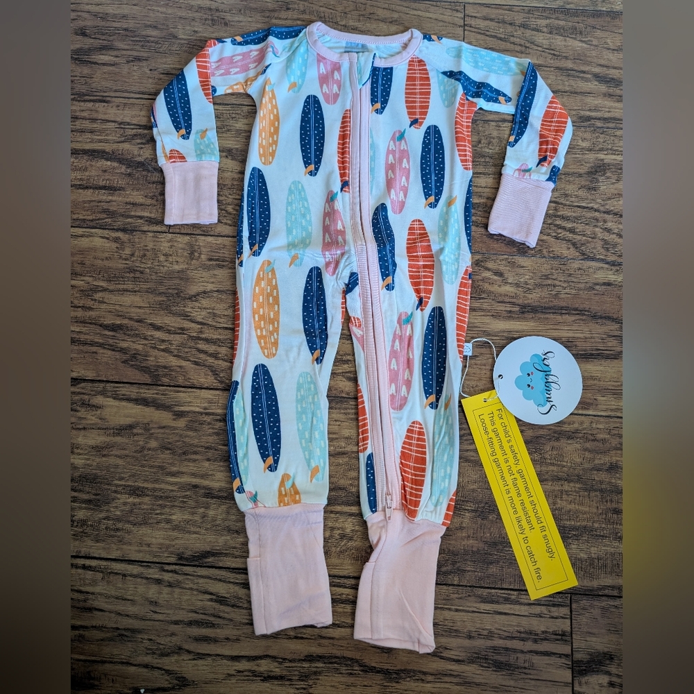 NWT‎ Bamboo Pink Surfboards 2 Way Zip Convertible Footie Pajamas